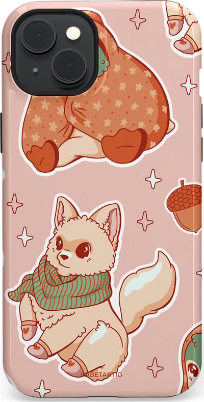Casetastic hoesje geschikt voor Apple iPhone 15 Plus - MagSafe - Dubbellaagse bescherming - Winter avontuur - Fashion Case - Perzik Zand Lichtgrijs