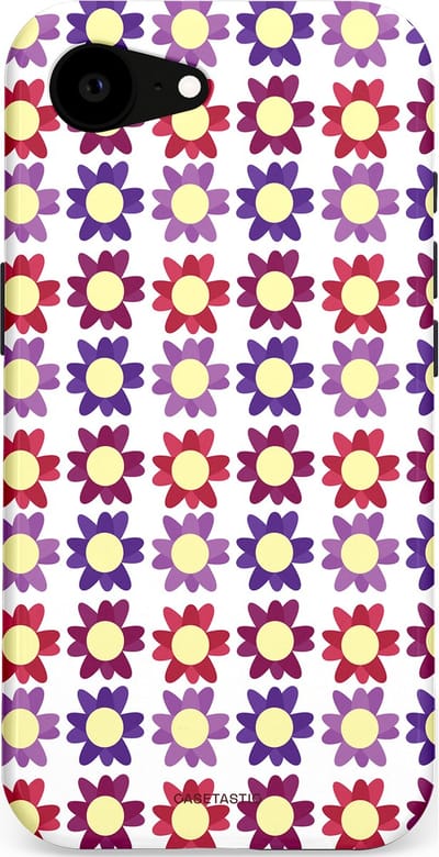 Casetastic Hoesje Geschikt voor Apple iPhone 16e Magsafe - Stijlvolle Beschermende Duo-layer Case - Rood Paarse Roze Madelief Bloementjes