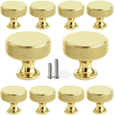 10 X MSQDESIGN Kastknop Goud - Kastknoppen Goud - 10 stuks - Deurknopjes Goud voor kast- Deurknopjes Goud -kast knop Goud - Meubelknop Goud - Meubelknoppen Goud - Deurknopjes Goud - Deurknoppen Goud - Ladeknoppen voor - incl schroeven