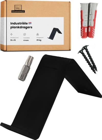 GoudmetHout® Industriële Plankdragers L-vorm - 10 cm - Stalen Plankdrager voor Wandschap, Muurrek of Wandconsole - Max 25 kg - 1 stuk - Mat Zwart