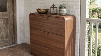 Schoenenkast smal met klapdeuren – House&Garden schoenenkast hout walnoot 2-laags verstelbaar – ruimtebesparende schoenenorganizer voor hal, gang en entree – compacte schoenenopberger met ventilatie en open onderruimte – 100 cm breed