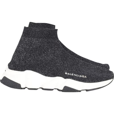 Balenciaga Glanzende Speed Sneakers in Zwart en Zilver Polyester