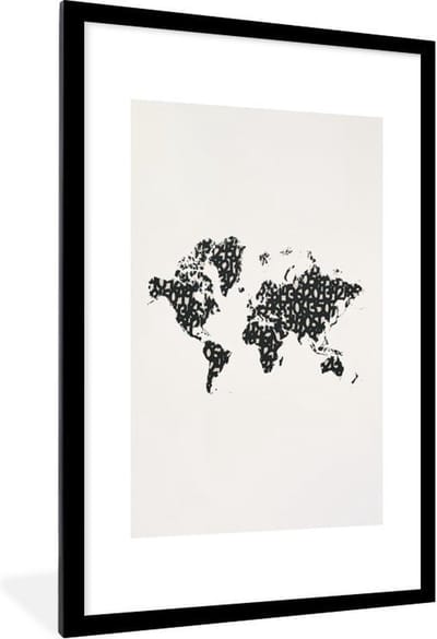 Poster in lijst - Fotolijst 80x120 cm - Posters - Wereldkaart - Cijfers - Zwart - Posterlijst zwart - Decoratie - Wanddecoratie woonkamer - Muurdecoratie slaapkamer