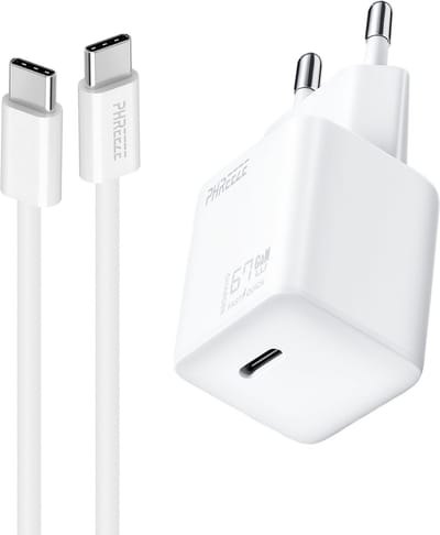 Snellader met usb C naar usb C kabel - 65w usb C oplader - usb C naar usb C - Super Fast Charger - Power Delivery 3.0 - GaN - Wit