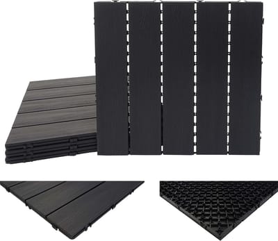 WPC Vloertegels Houtlook Antraciet - 1m² Set - 3D Reliëf voor Balkon en Terras