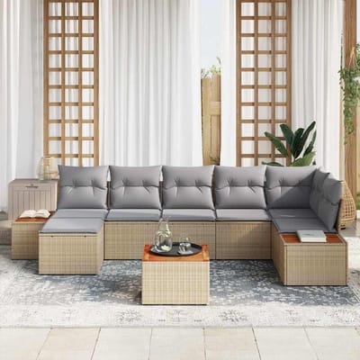 vidaXL - Tuinbank - Set - 8 - st - 7-Aantal - zitplaatsen - Beige - en - Lichtgrijs