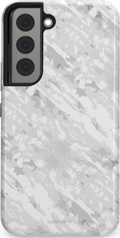 Casetastic hoesje geschikt voor Samsung Galaxy S22 - Dubbellaagse bescherming - Winterse Camouflage - Fashion Case - Lichtgrijs Wit