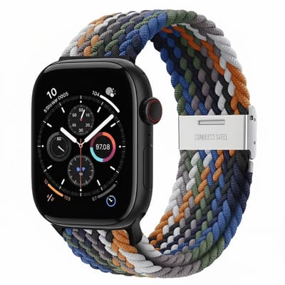 Gemengde kleur nylon horlogebandje geschikt voor Apple Watch dames en heren 42mm (serie 1 / 2 / 3) / 44 mm / 45 mm / 46 mm (serie 10 / 11) / 49 mm (Ultra / Ultra 2), elastisch gevlochten smartwatch bandje zonder gesp