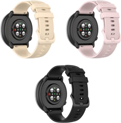 Strap-it 3-Pack Siliconen Bandjes 20mm – Zwart, Roze & Beige – geschikt voor Samsung Galaxy Watch 7/6 (Classic)/5 (Pro)/4 (Classic /3 (41 mm) Active (2) / FE / Gear Sport / Watch 42mm / Polar Ignite 1/2/3 / Pacer / Unite / Garmin Vivoactive 5