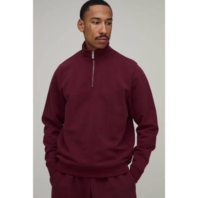Regular Fit Premium 480gsm 1/4 Zip Funnel Neck Sweatshirt | Burgundy | Size Large