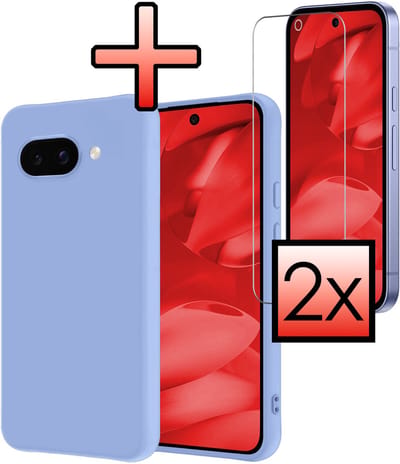 Hoesje - Met 2x Screenprotector - Geschikt voor Google Pixel 9a - Sterk & Shockproof - Back Cover - Siliconen Case - Telefoon Hoes - Lichtblauw