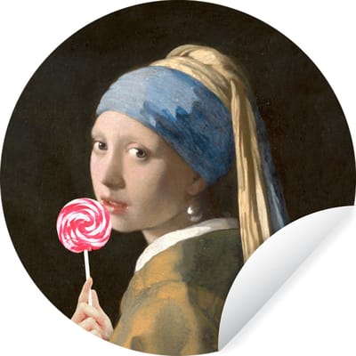 WallCircle® - Behangcirkel 80x80 cm - Muurstickers Meisje met de parel - Vermeer - Snoep - Muurcirkel woonkamer - Wandcirkel slaapkamer - Kamer decoratie zelfklevend - Muurdecoratie accessoires
