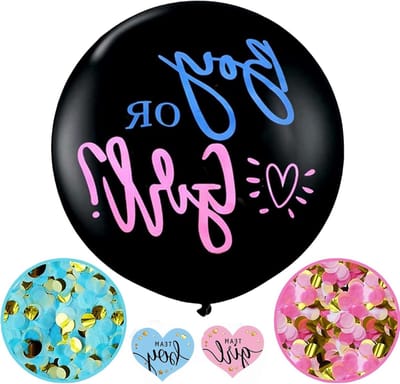SnelShoppen - Baby Shower Balloons - 36 Inch Ballonnen voor Geboorte, Gender Reveal Party, Blauw en Roze Confetti, 2 Stuks, Latex, Feestdecoratie voor