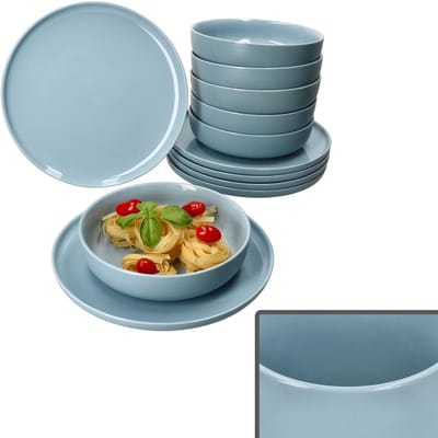12-delig Jasper grijs-blauw steengoed servies - 6x 414196 & 6x 414226