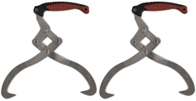 Set van 2 Professionele Houttangen - 44 cm - TPR Antislip Handgreep - 65 Mangaanstaal - Grijptang voor Haardhout en Boomstammen - Max. 50 kg Draagkracht - Sleeptang voor Houtbewerking - Opening 30 cm