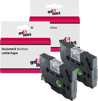 Compatible met Brother P-touch letter label tape cassette TZE-221 9mm Zwart op Wit - 2 stuks - van Go4inkt