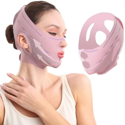 LISM-Herbruikbare kinband, V-vormige gezichtsmaskerband, afslankband Geschikt voor een dubbele kin en slappe huid (paars)