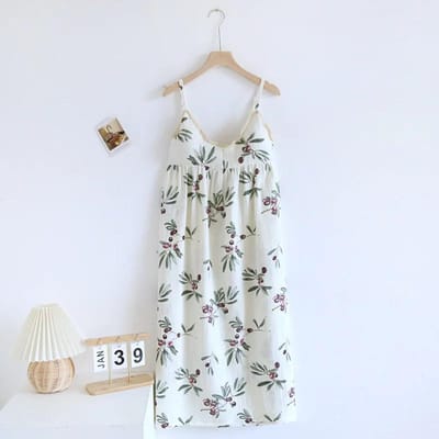 Nieuwe Zomer Dames Slaaprok 100% Katoen Crêpe met Borstkussen Jurk met Spaghettibandjes Schattig Dun Huisjurk Zomerjurk M white