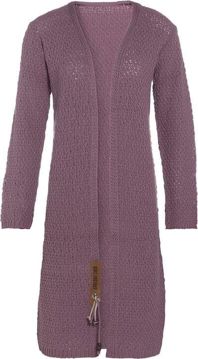 Knit Factory Luna Lang Gebreid Vest Lila - Gebreide dames cardigan - Lang vest tot over de knie - Paars damesvest gemaakt uit 30% wol en 70% acryl - 36/38