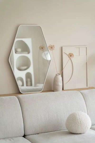 Nordic Style® Hexagon spiegel 90x60cm - Mat Wit - Scandinavische Spiegels - Hexagon - Wandspiegel - Badkamerspiegel - Gangspiegel - Wand - Gang - Badkamer