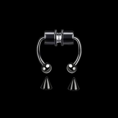 WiseGoods Premium 3 In 1 Nep Piercing Dames & Heren - Magneet Piercings - Sieraden - Neuspiercing - Neuspiercings - Cadeau - Zwart