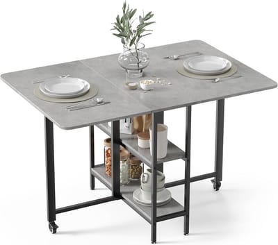 Opvouwbare Eettafel - Klaptafel Keuken - Ruimte Besparen - Met Opbergplanken - 120 x 80 cm - Grijs