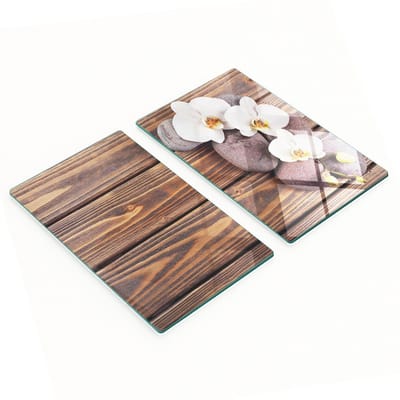 Glazen serveerplanken voor in de keuken met orchideeën- en spa-afbeeldingen, 2x30x52 cm