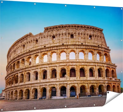 Gards Tuinposter Colosseum in Rome met de Blauwe Lucht - 160x120 cm - Tuindoek - Tuindecoratie - Wanddecoratie buiten - Tuinschilderij