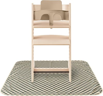 Mushie Splat Mat (108x108 cm): waterdichte, BPA-vrije en duurzame mat voor onder kinderstoel. Lichtgewicht, antislip en ideaal als spatmat of eetmat (Olive check)