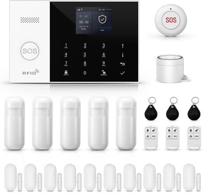 XNY Draadloos 2G smart alarminstallatie voor thuis, wifi-alarminstallatie, woning met app, 24-delig (raam-/deursensoren, bewegingsmelder, afstandsbedieningen, sirene), werkt met Alexa en Google