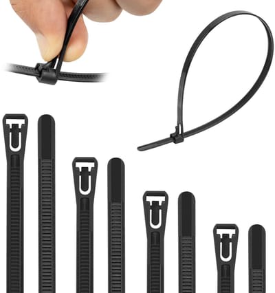 Kabelbinders, herbruikbaar, uv-bestendig, sterk nylon, verwijderbare kabelbinders met 50 kg treksterkte (zwart)