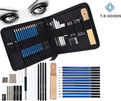T.R Goods Professionele Schets Potloden Set 32-Delig - Teken Potloden - Accessoires – Tekenen met Houtskool & Grafiet - Etui - Teken Set - Potloden - Potlood