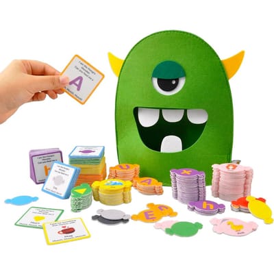 Alfabet Leerspeelgoed Kleuren Matchen Vorm Vilt Speelgoed Letterherkenning Monster Eten Grappig Spel Montessori Educatief Speelgoed green