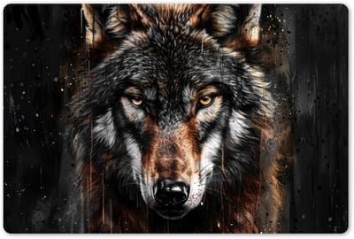 Placemats 45x30 cm - Placemat kunststof - 1 stuk - Dieren - Wolf - Portret - Zwart - Bruin - Borden onderleggers - Decoratie voor op tafel - Keuken tafeldecoratie accessoires - Vinyl onderlegger - Tafelversiering