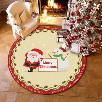Kerst Kristal Fluweel Ronde Vloermat Vakantiedecoratie Woonkamer Vol Tapijt Absorberend Antislip Isolatiemat 80*80cm