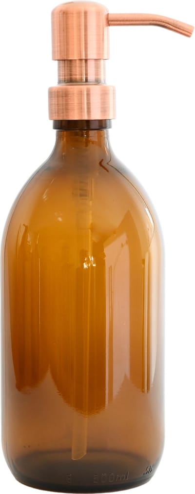Groeikruid® Zeeppompje | Zeepdispenser | Vrijstaand en Hervulbaar | 500 ml Amber glas | RVS pompkop | Antiek Koper