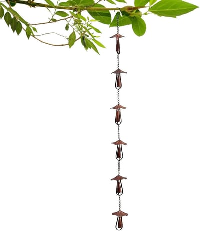 Regenketting Paddenstoel - Decoratieve Ketting - Waterafvoer Tuin - Rustiek Metaal Design - 130 cm Lengte - Metaal