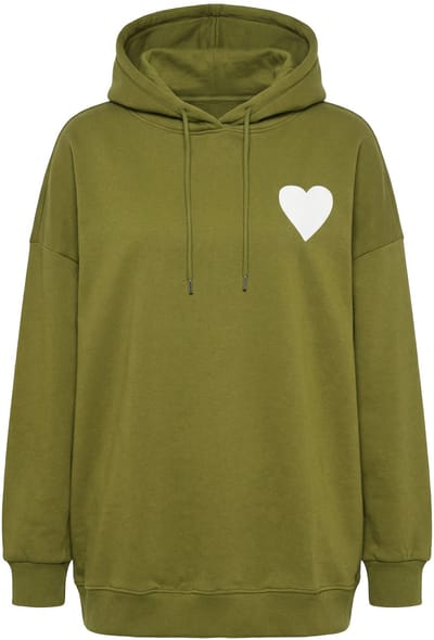 Studio Untold - Dames - Hoodie oversized capuchon heart prints - Olijf - Maat 42+