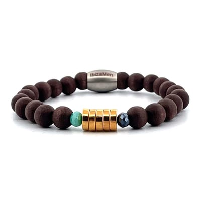IbizaMen KIDS - jongens armband - hout bruin - goud rvs - 6mm - 15cm