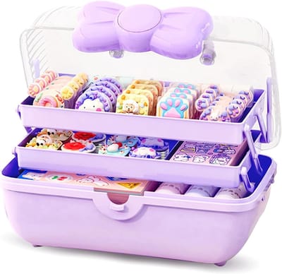 Sieradenbox Kinderen - Opbergdoos Accessoires - Haarspullen Sorteren - 3 Etages Transparant - 275 cm Breed - Lila