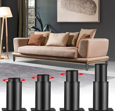 Famanu - Set van 4 verstelbare meubelpoten, zwarte metalen poten, hoogteverstelling van 0 tot 70 mm, geschikt voor keukenkasten, bedden, banken en tv-meubels