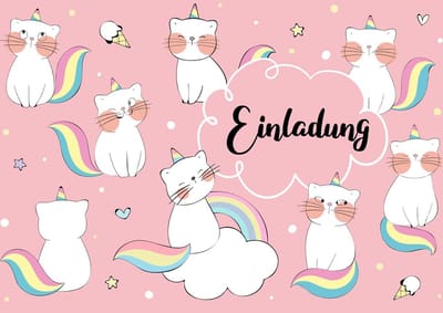 Uitnodigingskaarten Meisjes Verjaardag Eenhoorn & Katten Thema (10 Stuks)