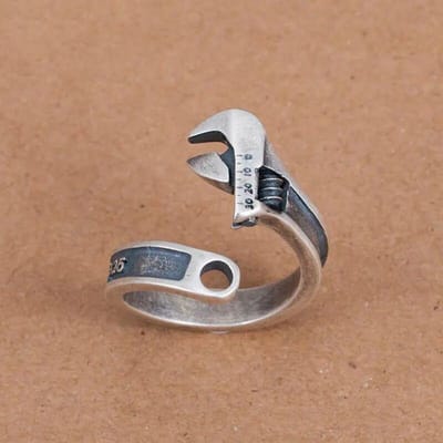 Retro Openings Verstelbare Moersleutel Ring, Modieus En Veelzijdig, Gepersonaliseerde En Niche Ring Decoratie resizable gray