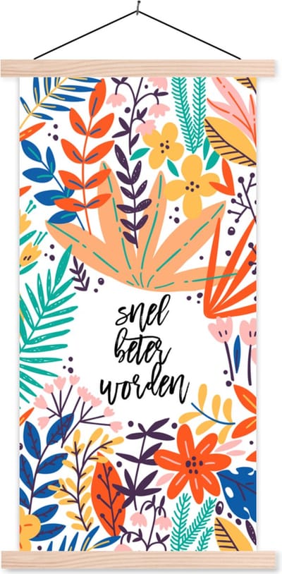 Posterhanger incl. Poster 60x120 cm - Schoolplaat - Beterschap - Spreuken - Plant - Textielposter - Blanke latten