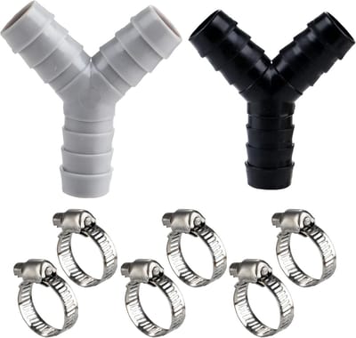 2 Stuks Y-Distributor voor Afvoer, Dubbele Aansluiting en Waterverbinding, Inclusief 3 Slangklemmen voor Wasmachine en Vaatwasser