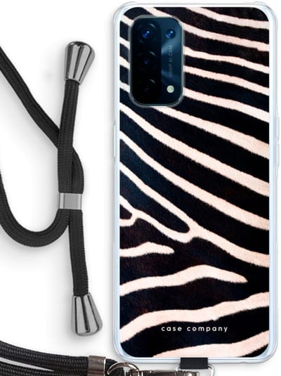 Case Company® - Hoesje met koord geschikt voor Oppo A74 5G hoesje met Koord - Zebra - Telefoonhoesje met Zwart Koord - Bescherming aan alle Kanten en Over de Schermrand