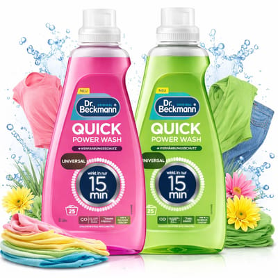 Voordeelverpakking Dr. Beckmann Quick Power Wash – Universal Anti-Grauw + Colour Protect – 2 × 800 ml – Snelle & Krachtige Reiniging voor Alle Was