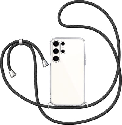 Hoesje met Koord geschikt voor Samsung Galaxy S23 Ultra - Back Cover Siliconen Case Transparant Hoes Zwart