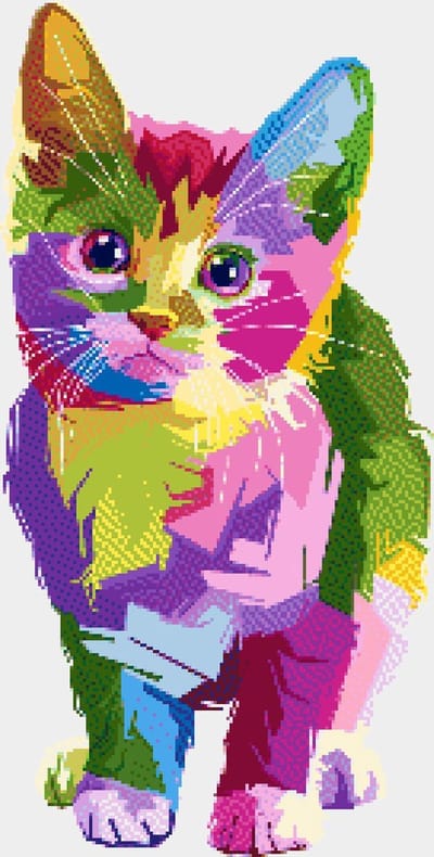 MyHobby Borduurpakket – Kleurrijke poes 30×50 cm - Aida borduurstof 5,5 kruisjes/cm (14 count) - Telpatroon - Borduurgaren - Borduurnaald - Handleiding - Voor Beginners & Gevorderden - Complete borduurset