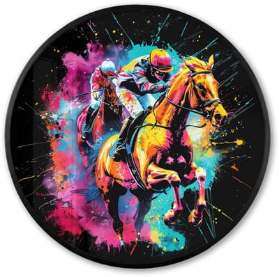 Poster in lijst Rond - Fotolijst 60x60 cm - Posters - Graffiti - Sport - Paard rensport - Paardrijden - Ronde posterlijst zwart - Decoratie - Wanddecoratie woonkamer - Muurdecoratie slaapkamer